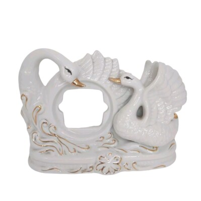 Vintage Swans Lusterware Iridescent White Gold with Center Frame Area RARE