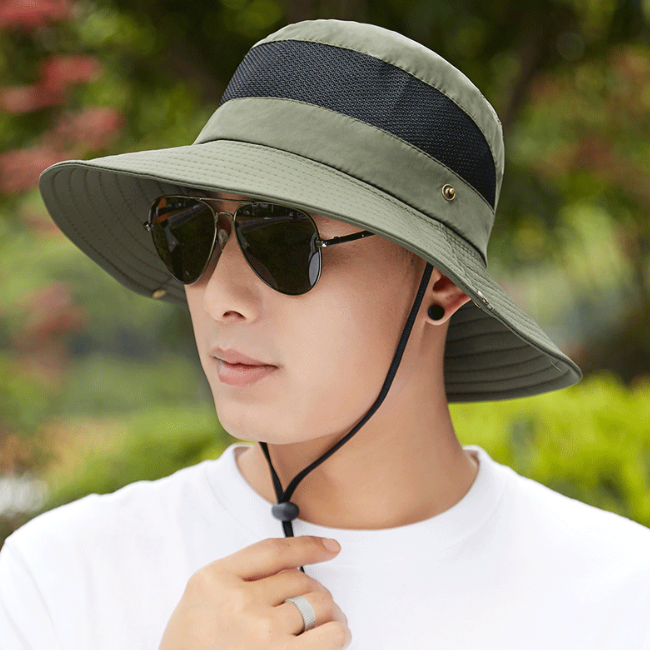 Cotton Bucket Hat for Men Summer Sun Protection Fishing Camping Safari Boonie Cap  -image