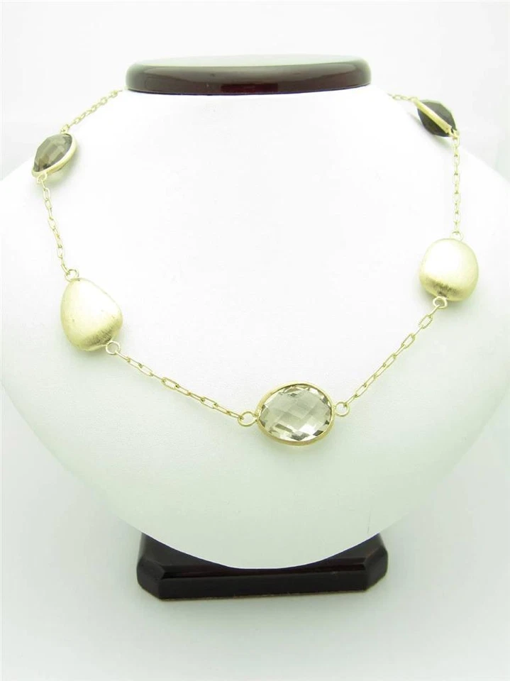 Yellow Gold Sterling Silver Unique Faceted Lemon Quartz Topaz Halo Necklace Gift