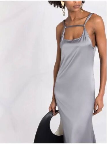 Jacquemus Mentalo Open-back Satin Dress in Silver/Grey. - Picture 1 of 8