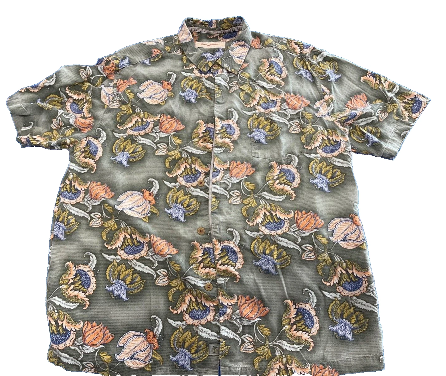 Vintage Tommy Bahama Original Fit 100% Silk Green Print Camp Shirt L FREE SHIP!