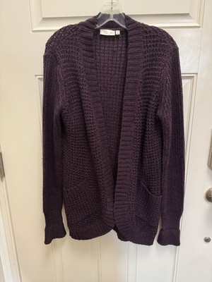 RD Style Chunky Knit Open Cardigan Sweater Burgundy Size Medium