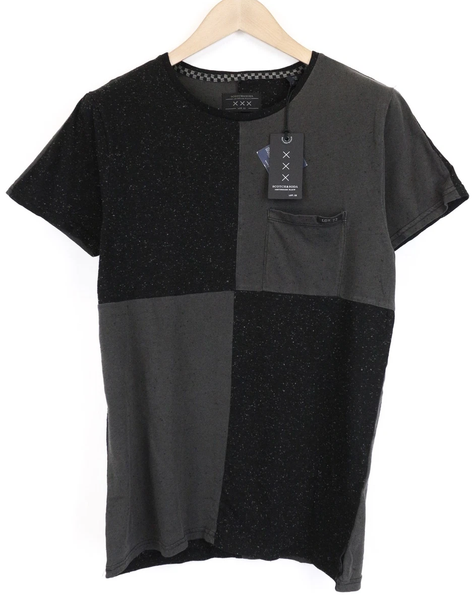 T-shirt Homme Noir Imprimé Floral Beige Scotch & Soda – Taille S, 100% Coton, Manches Courtes – Neuf Avec étiquettes