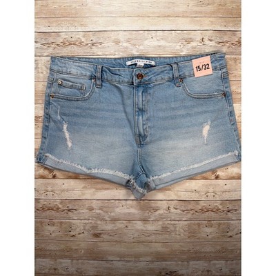 Celebrity Pink Womens Mid-Rise Fray Short Light Wash Distressed Denim Size 15/32