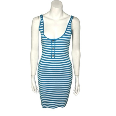 #ad Aqua x Barbie Striped Bodycon Dress Women’s Small Blue White Scoop Neck $25.20