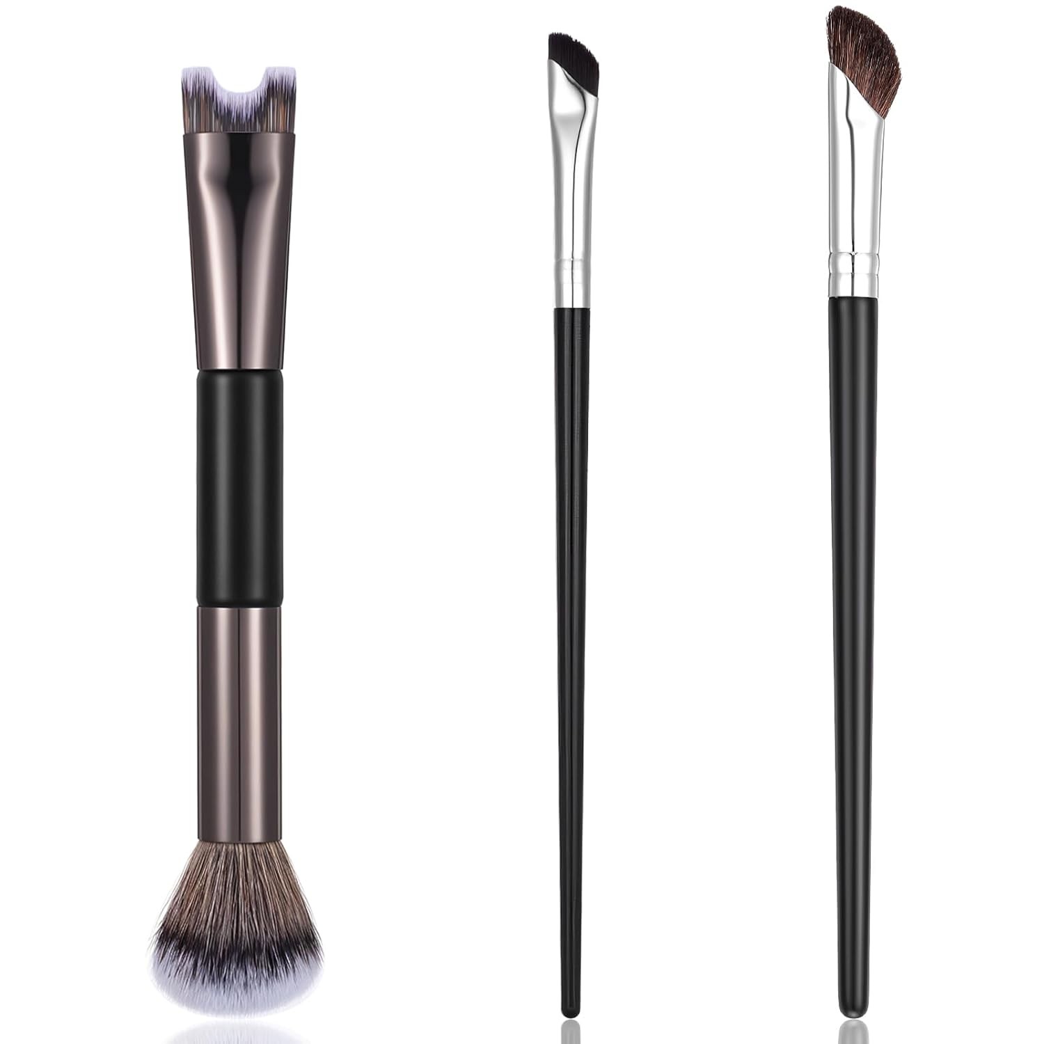 Grevosea 3 Pcs Contour Brushes for Makeup, 2 in 1 Dual-End Nose Contour Brush An