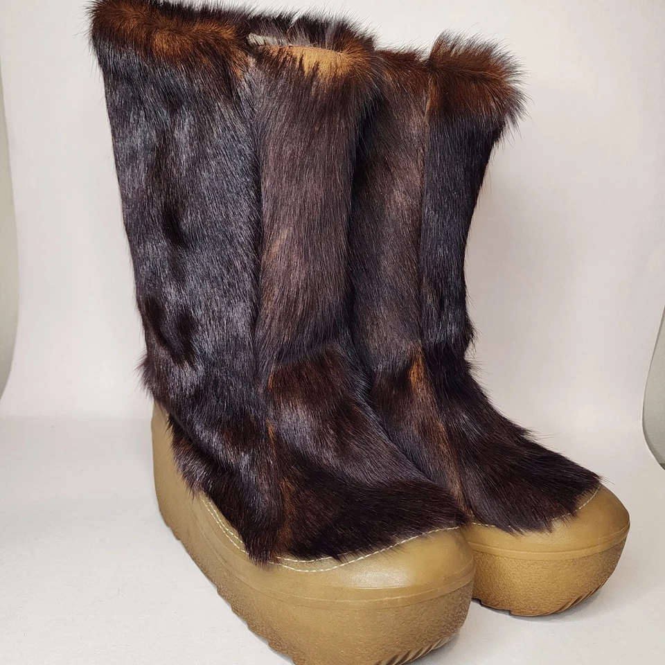 Botas de plataforma de piel de visón Berna Italia vintage años 70 forradas de sherpa esquí nieve invierno Foto 2 de 4