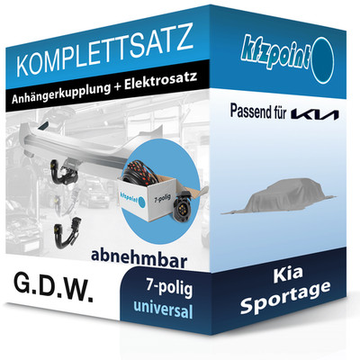 G.D.W. Anhängekupplung abnehmbar und TOWTEC E-Satz 7polig für Kia Sportage 25-