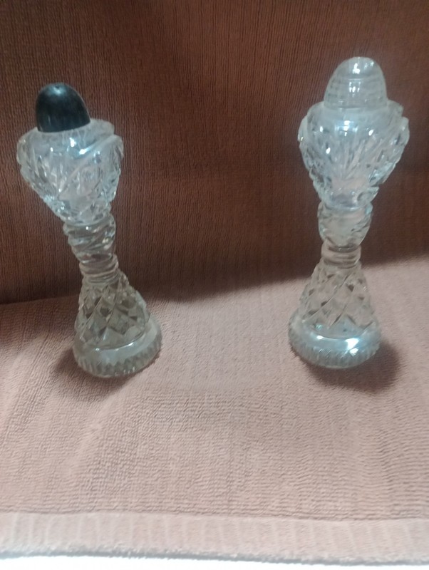 Vintage Cut Cristal Salt and Pepper 6.5 Tall Pepper Top Replaceed No Cracks