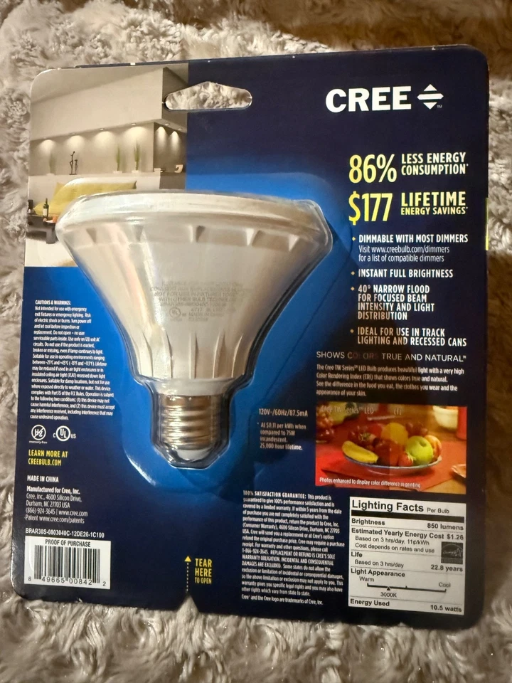 CREE Bright White LED 3000K75W Dimmable Glass Bulb 850 Lumens New Sealed OneBulb - Image 2 of 2
