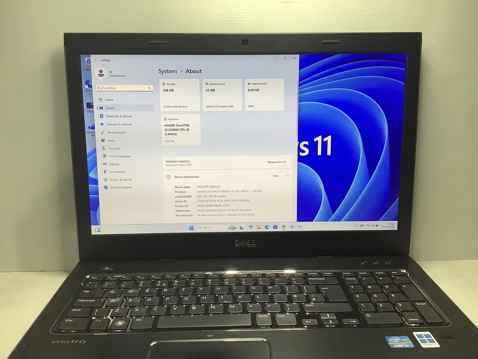 17.3Dell Vostro 3750,INTEL i5 @ 2.40GHz,8GB RAM,256GB SSD,WIN 11 PRO 23H2.(218) - Image 4 of 4