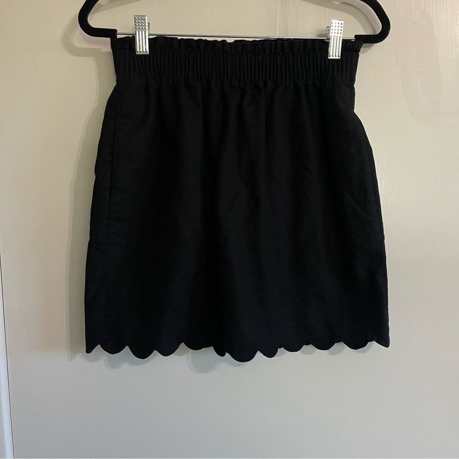 J Crew Black Linen Cotton Scalloped Bubble Mini Skirt Size 0