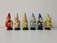 6 Vintage Serviettenringe – Erzgebirge Holz – Wichtel/Zwerge – H 10 cm – Rarität