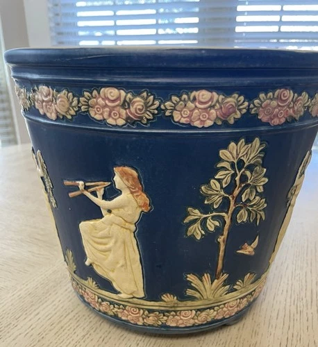 Gorgeous ANTIQUE WELLER BLUE WARE Large Dancing Grecian Ladies Jardinere Planter