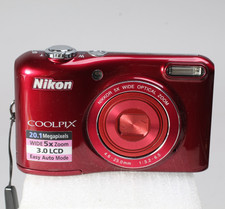 RED NIKON COOLPIX L-28 20.1 MP POINT  SHOOT BROKEN BATT DOOR WORKS