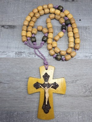 Wall Rosary Large Chunky Wood Beads 34'' Catholic Home Decor Purple String G7a