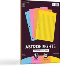 Filler Paper Wide Ruled 8 x 10 1/2 Assorted Colors 20lb FSC Certified Pack of