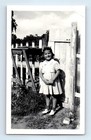 Old Vintage Photo SOLO GIRL STANDING BY FENCE IN YARD CUTE ANTIQUE SNAPSHOT