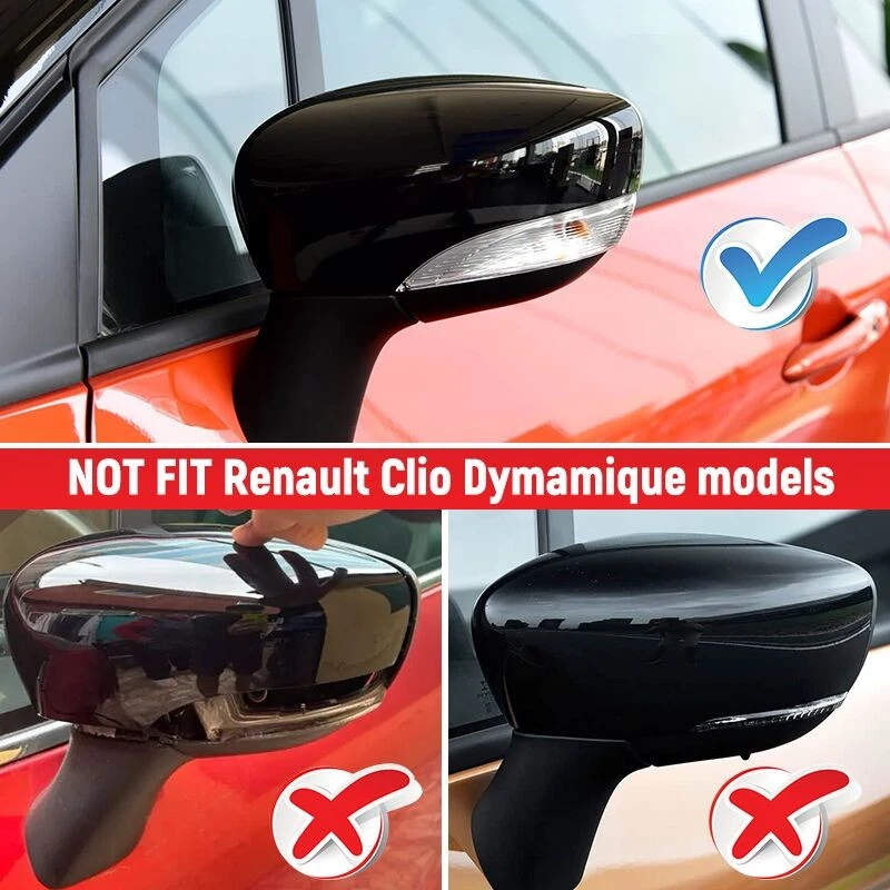 Door Wing Mirror Cover Cap Glossy Black White Left Right For Renault Clio 2012+ - Image 3 of 4