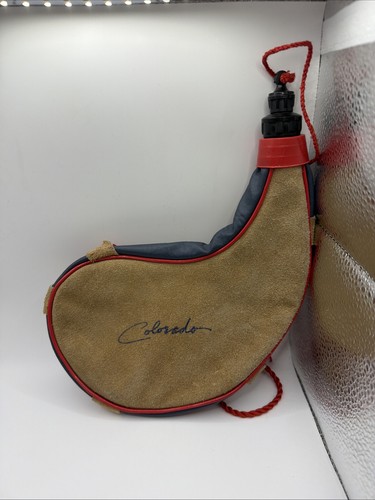 Vintage Bota Suede Leather Water Canteen Wineskin Camping Jug 1 Liter