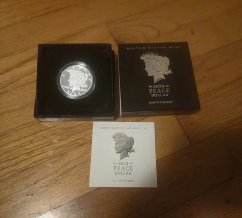 2023-S Proof $1 Peace Silver Dollar Box, OGP & COA
