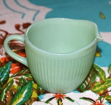 Vintage 1950s Fire-King Jadeite Green Creamer Pitcher Rib Pattern 