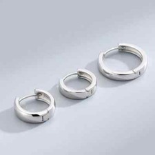 Solid 925 Sterling Silver Huggie Hoop Earrings Men's or Ladies-12.5mm14mm 17.5mm