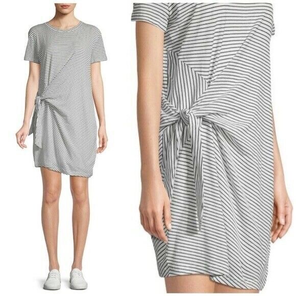 Vince Womens Sz M Black White Stripe Short Sleeve Side Tie Cotton T-Shirt  Dress | eBay