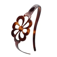 French Wide Flower Tortoise Shell Brown Celluloid Acetate Hair Headband