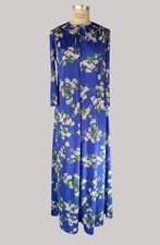 Vintage Vibrant Blue with Floral Pattern Caftan Dress 1960s