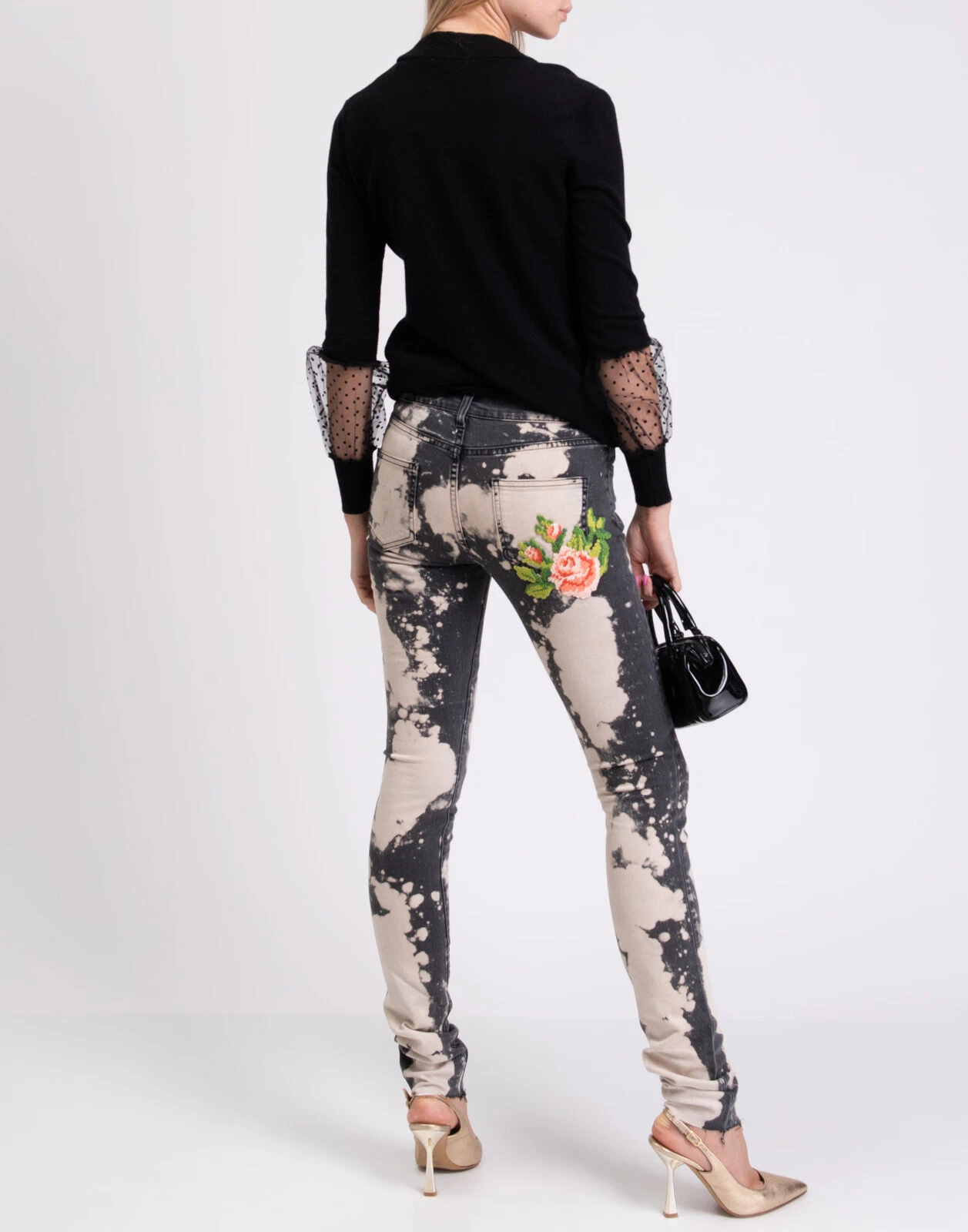 Jean skinny GUCCI W24 stretch brodé fleurs blanchies taille basse PRIX CONSEILLÉ