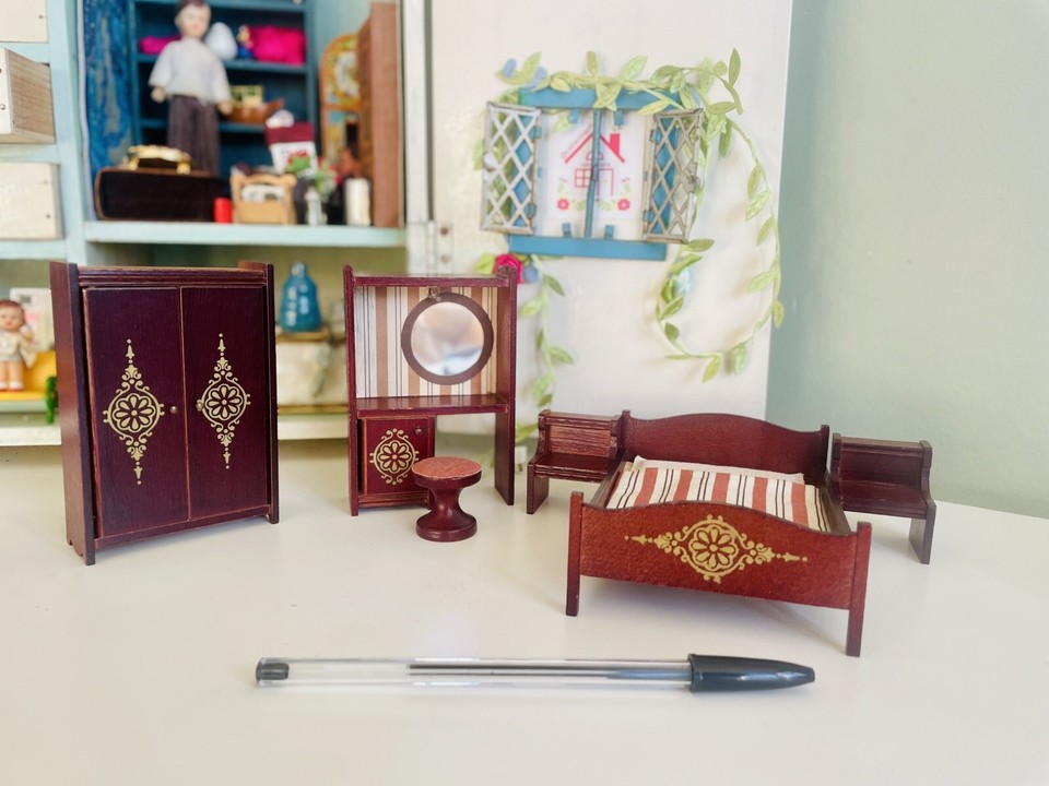 Lundby Dolls House Furniture Manor House Bedroom C. 1981 With Lights eBay