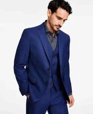 $550 Alfani Men's Blue Slim Fit Stretch Solid Suit 42S 34 x 30 yse1224