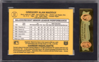 1987 Donruss Rookies #52 Greg Maddux RC SGC 96 MINT (PSA 9) | eBay