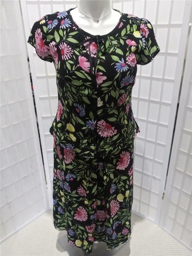 Women's Liz Claiborne Sz 10/12 Black Pink Floral Light Sheer Summer Skirt Suit - Picture 7 of 10