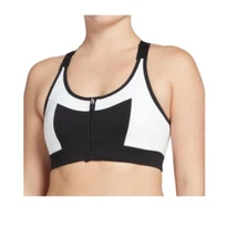 DSG Women's Front Zip Strappy Back Sports Bra XS Pure White Black DAW11721