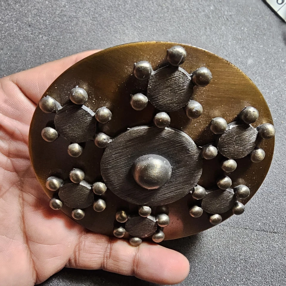 Hebilla de cinturón redonda de cobre vintage de 3,5 pulgadas de ancho  Foto 3 de 4