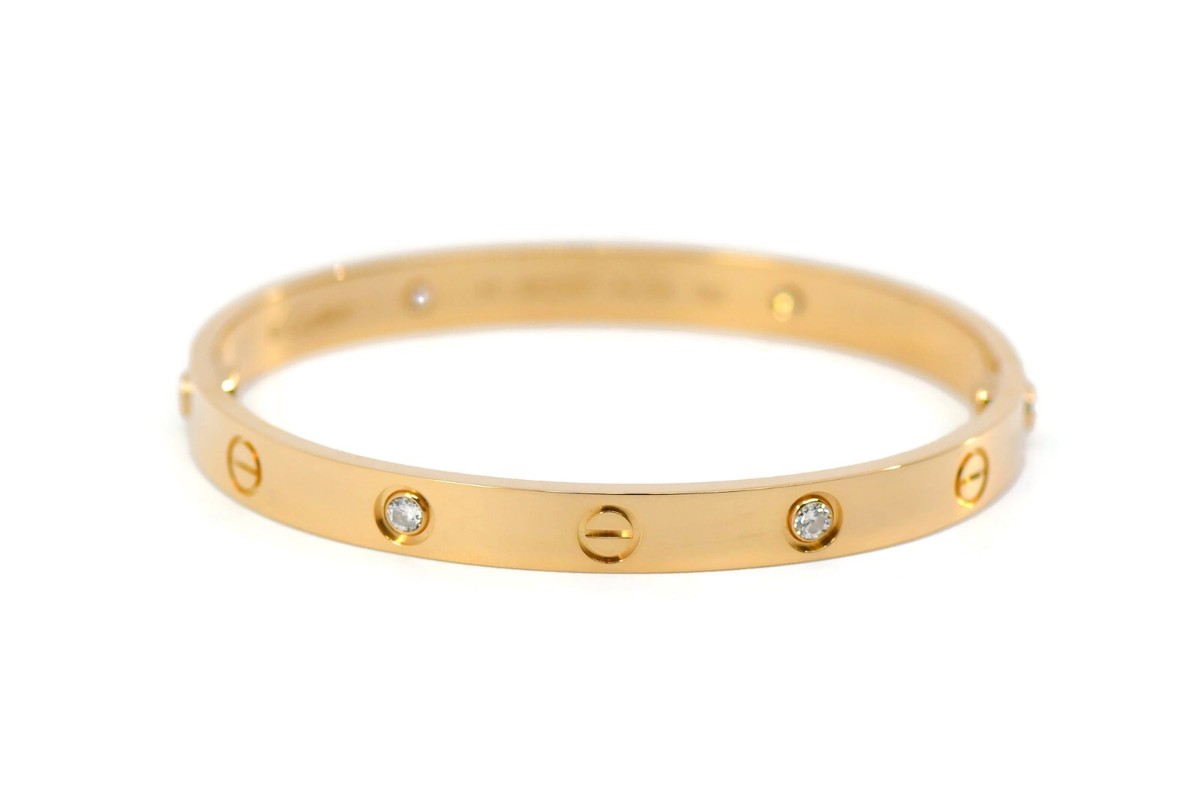 Cartier 4 Diamond 18K Yellow Gold Love Bracelet Size 17 | eBay