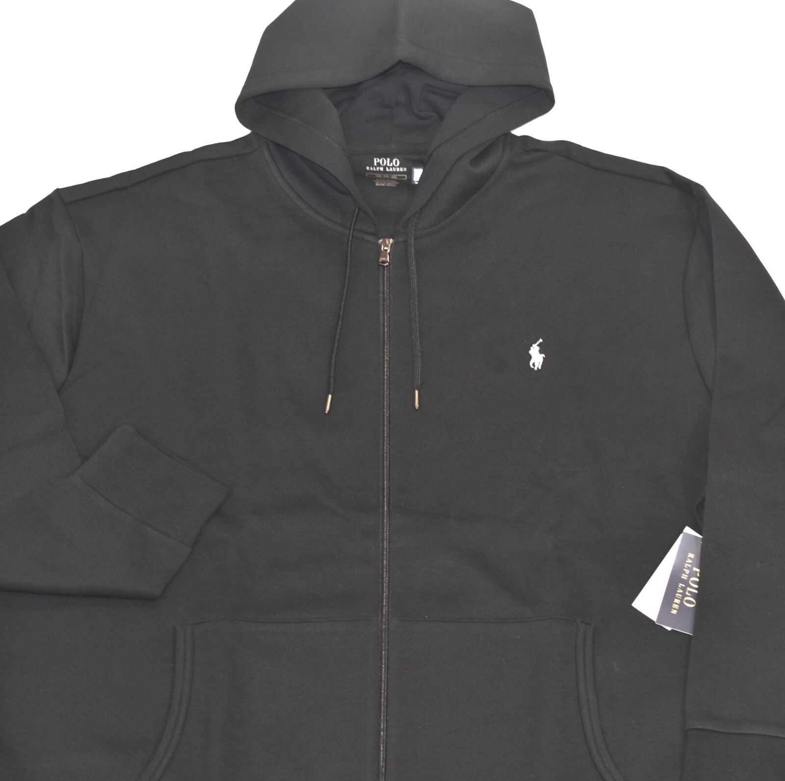 Polo Ralph Lauren doppia maglia zip cappuccio nero giacca bianco pony 3XB 3X nuova con etichette