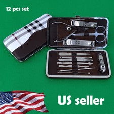 12 Pcs Manicure Pedicure Set Nail Clippers Kit Brushed Stainless Steel