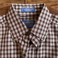 Sir Pendleton 100 Wool Men's Small Shirt Red Tan Black Plaid Long Sleeve USA