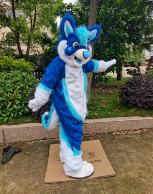 Long Fur Husky Dog Fox Mascot Costume Fursuit Halloween Suit Cosplay ...