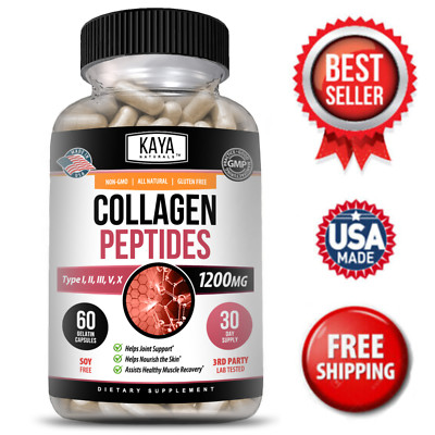 Collagen Peptides Types I, II, III, V, X 1200mg Acido Hialuronico Capsules