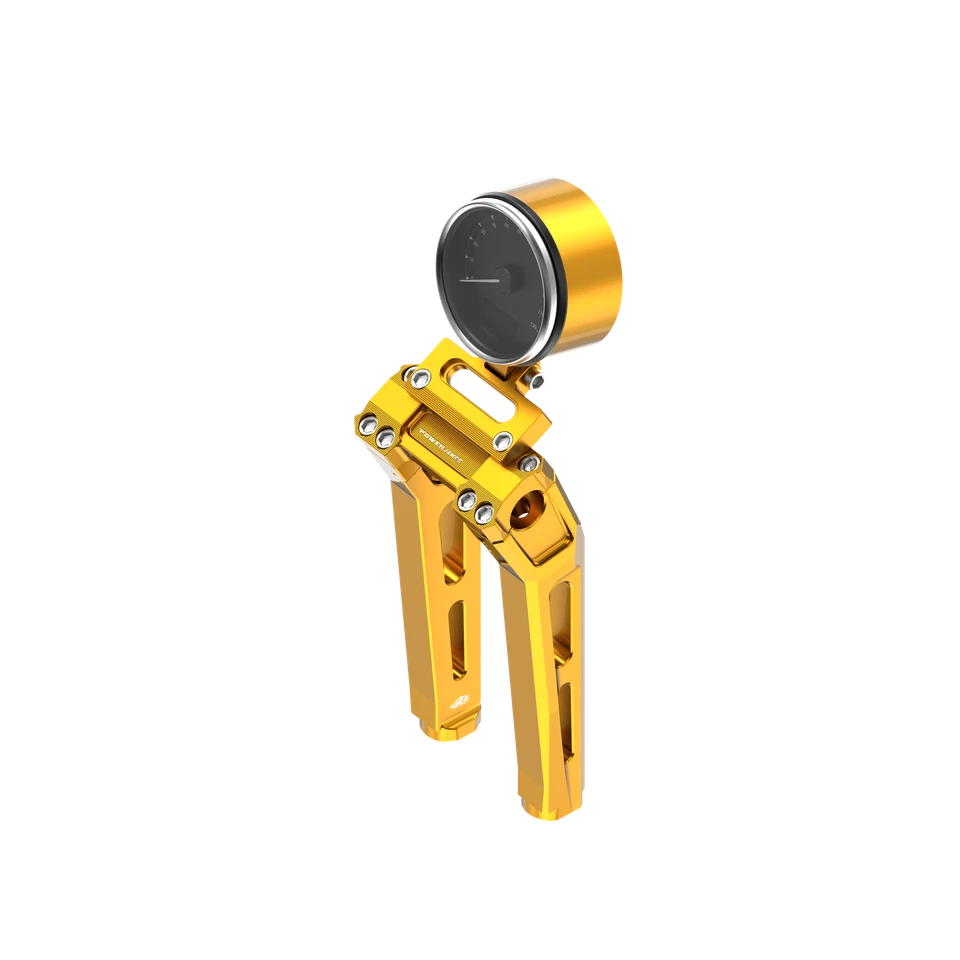 Elevador dorado de 10" de alto con soporte de calibre para Harley 2025 Low Rider S FXLRST FXBB Foto 3 de 4