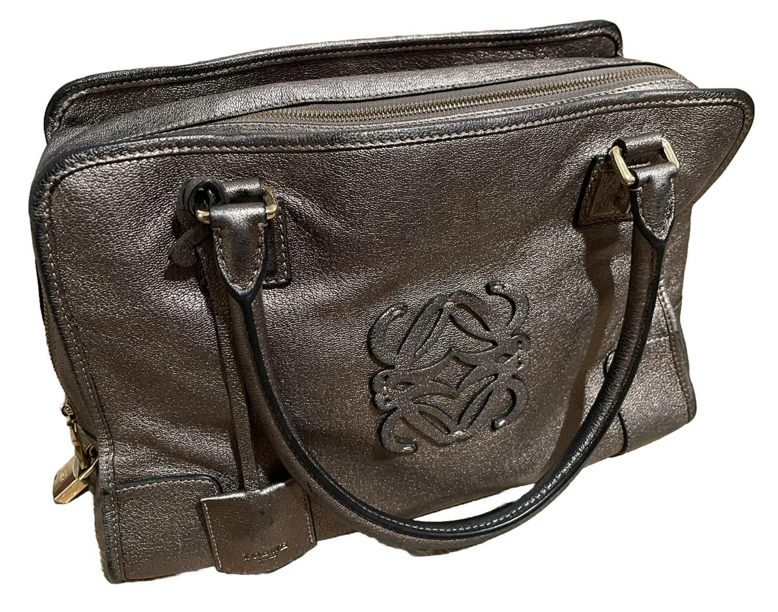 Rara borsa vintage Loewe con cerniera e chiusura a chiave e serratura opzionale (oro)