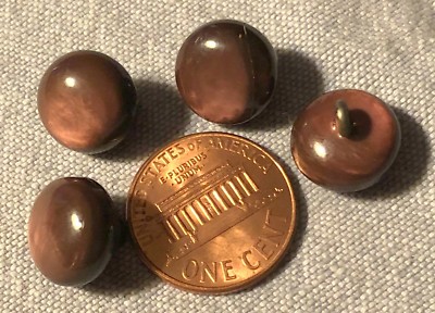 4 Retro Small Pearlized Brown Plastic Shank Buttons Just Over 7/16'' 11.8mm 9256