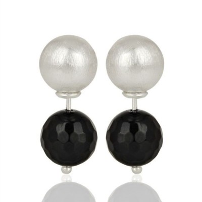 Black Onyx Gemstone 925 Sterling Silver Ball Design Stud Earrings Jewelry