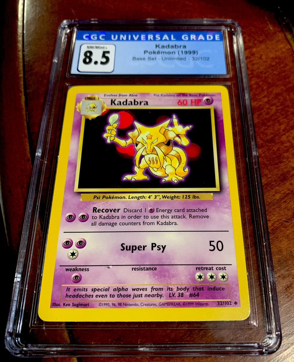 1999 POKEMON BASE SET KADABRA #32 GRADED CGC 8.5 NM/MINT+. FRESHLY