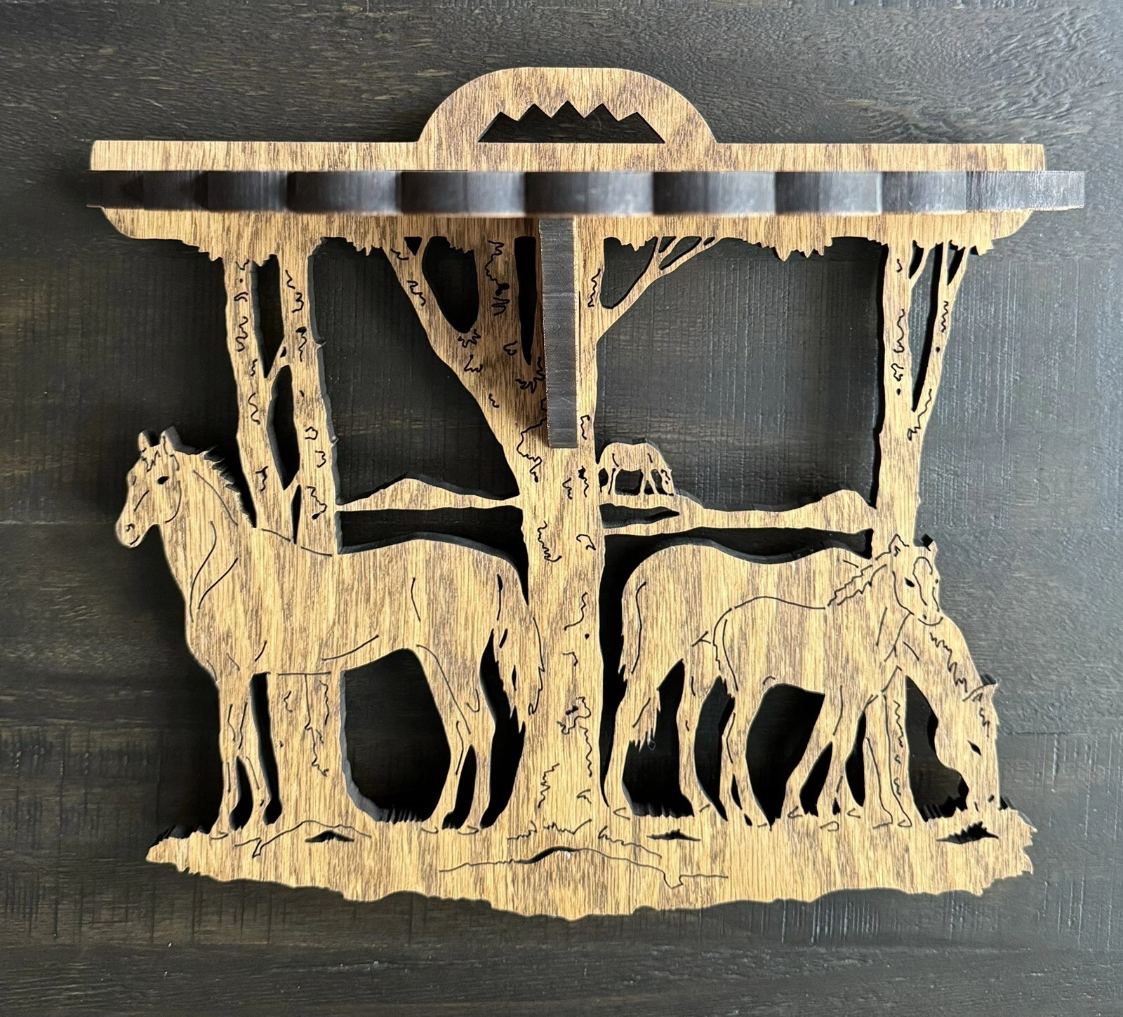 Wooden Horse Scene Shelf
