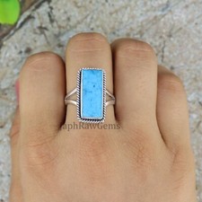 Natural Turquoise 925 Sterling Silver Bohemian Healing Crystal Ring Jewelry